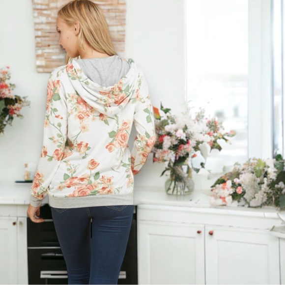 Gorgeous Ivory Floral Hoodie Sweatshirt - Picture 3 of 6